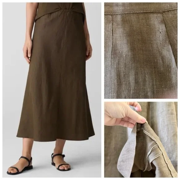 Vintage Robyn Meredith Taupe Tan Rustic Butchers Linen Knit Flutter Skirt, sz. M - Picture 3 of 17